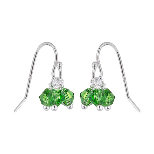 Triple Sterling Silver Green Crystal Drop Fish Hook Earrings