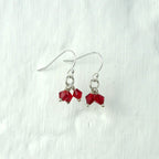 Triple Sterling Silver Red CZ Bead Fishhook Earrings