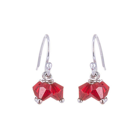 Triple Sterling Silver Red CZ Bead Fishhook Earrings