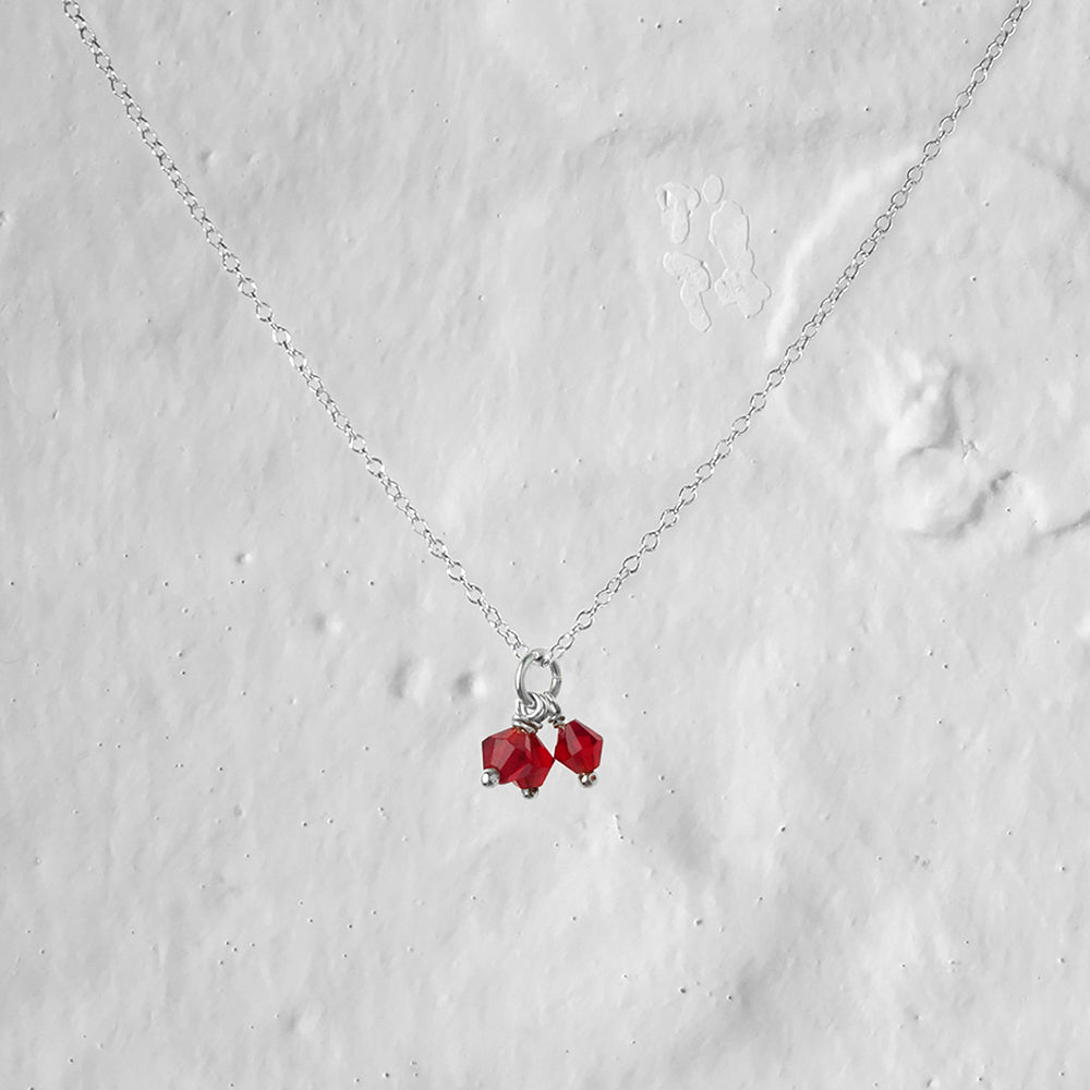 Triple Sterling Silver Red CZ Bead Necklace - 14 - 22 Inches