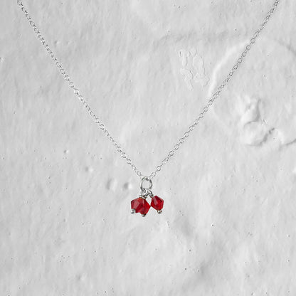 Triple Sterling Silver Red CZ Bead Necklace - 14 - 22 Inches