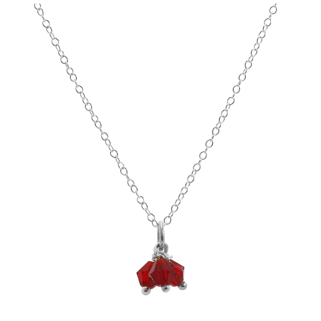 Triple Sterling Silver Red CZ Bead Necklace - 14 - 22 Inches
