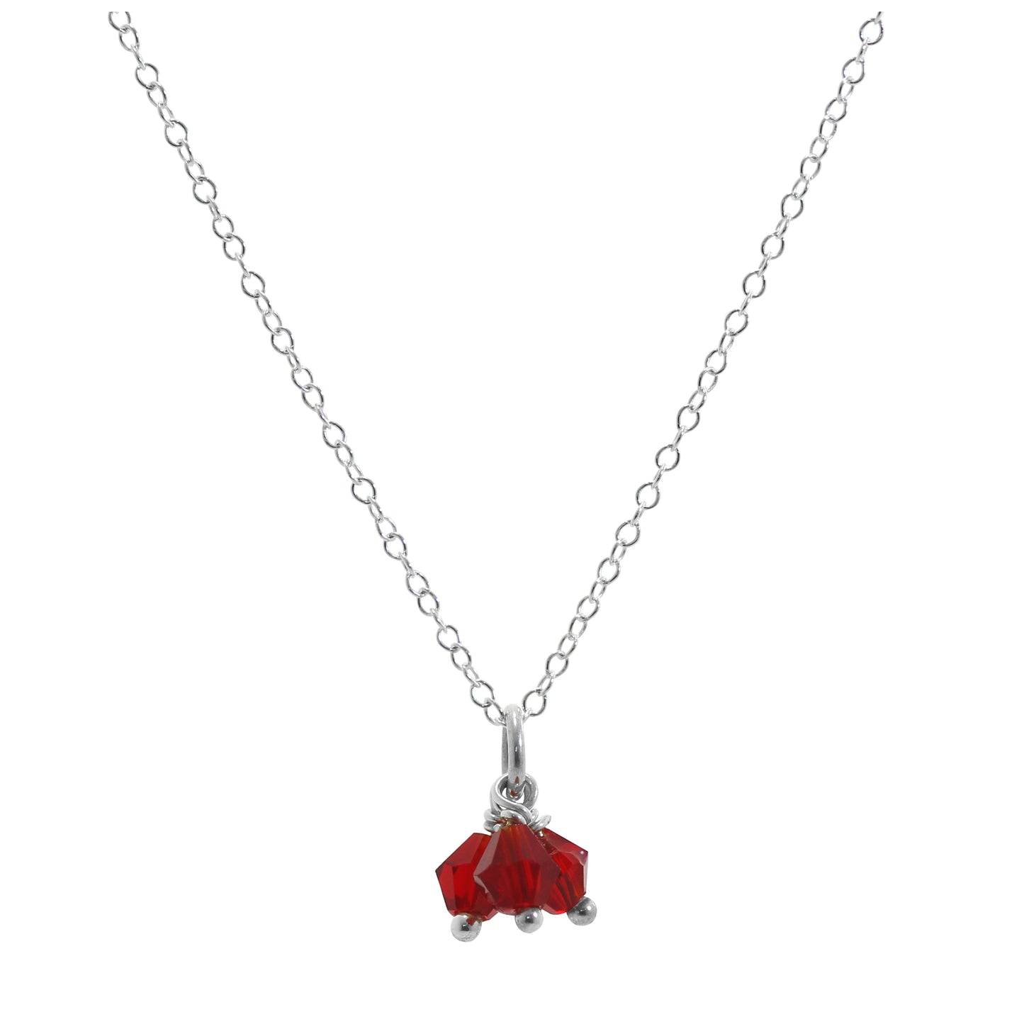 Triple Sterling Silver Red CZ Bead Necklace - 14 - 22 Inches