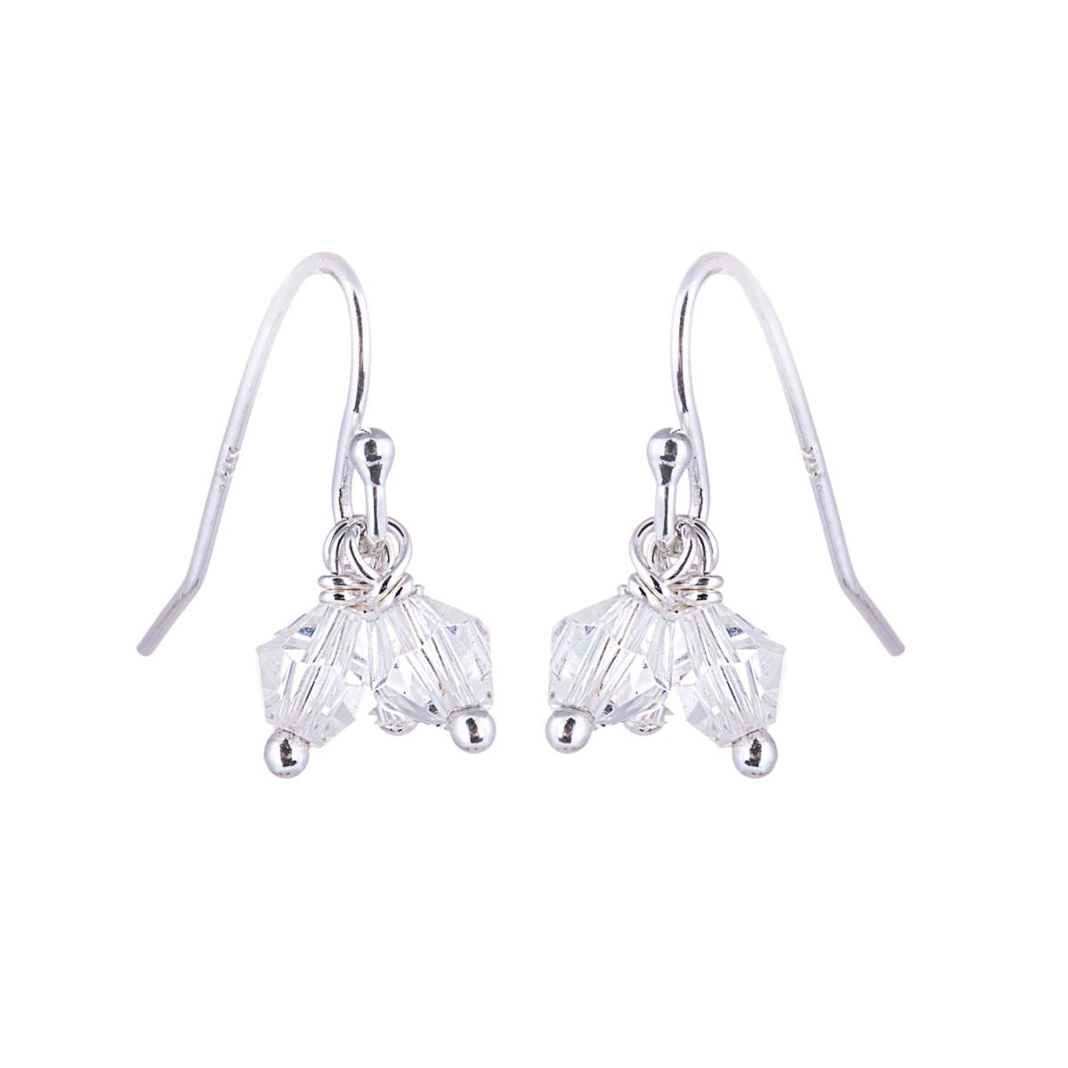 Triple Sterling Silver & Clear CZ Fishhook Earrings
