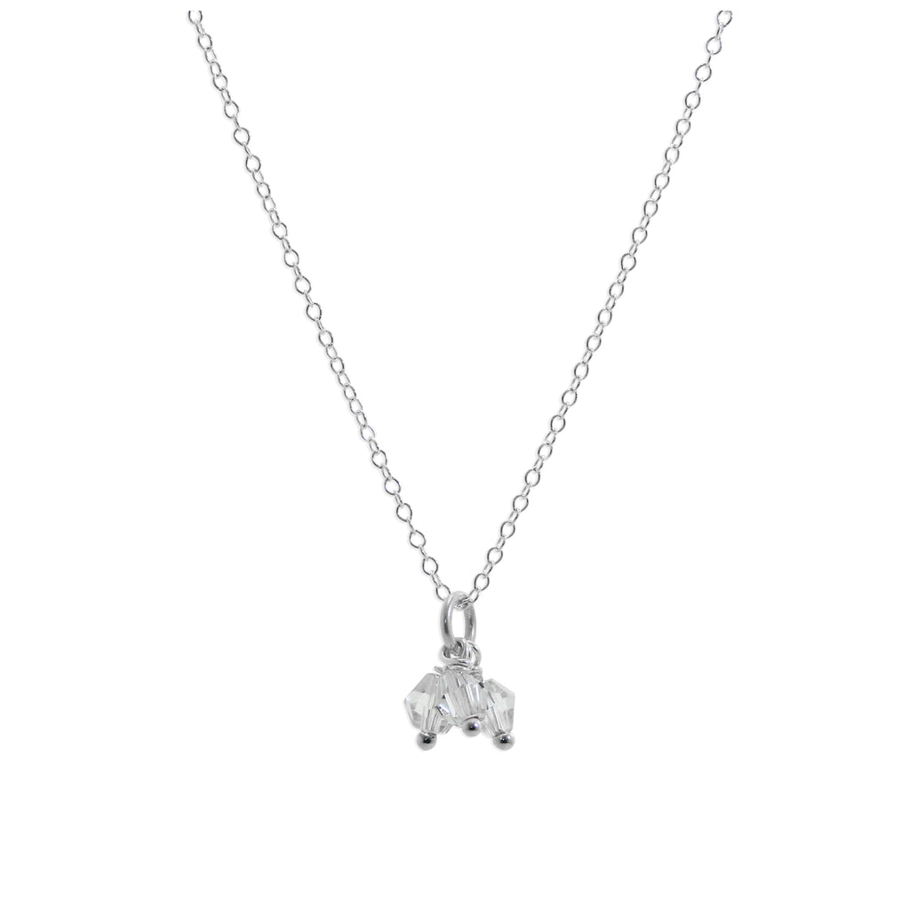 Triple Sterling Silver Clear Crystal Bead Necklace 14 - 22 Inches