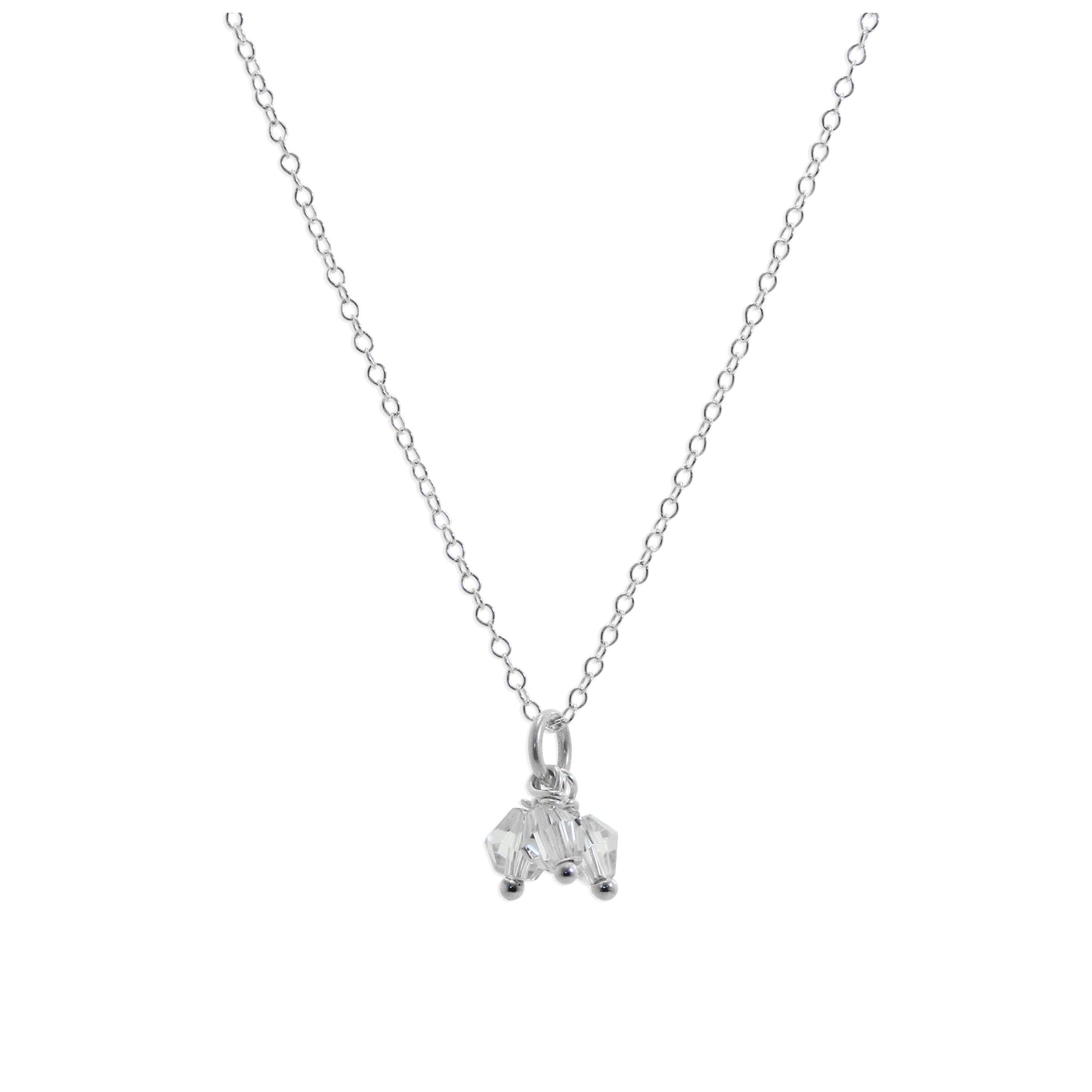 Triple Sterling Silver Clear Crystal Bead Necklace 14 - 22 Inches
