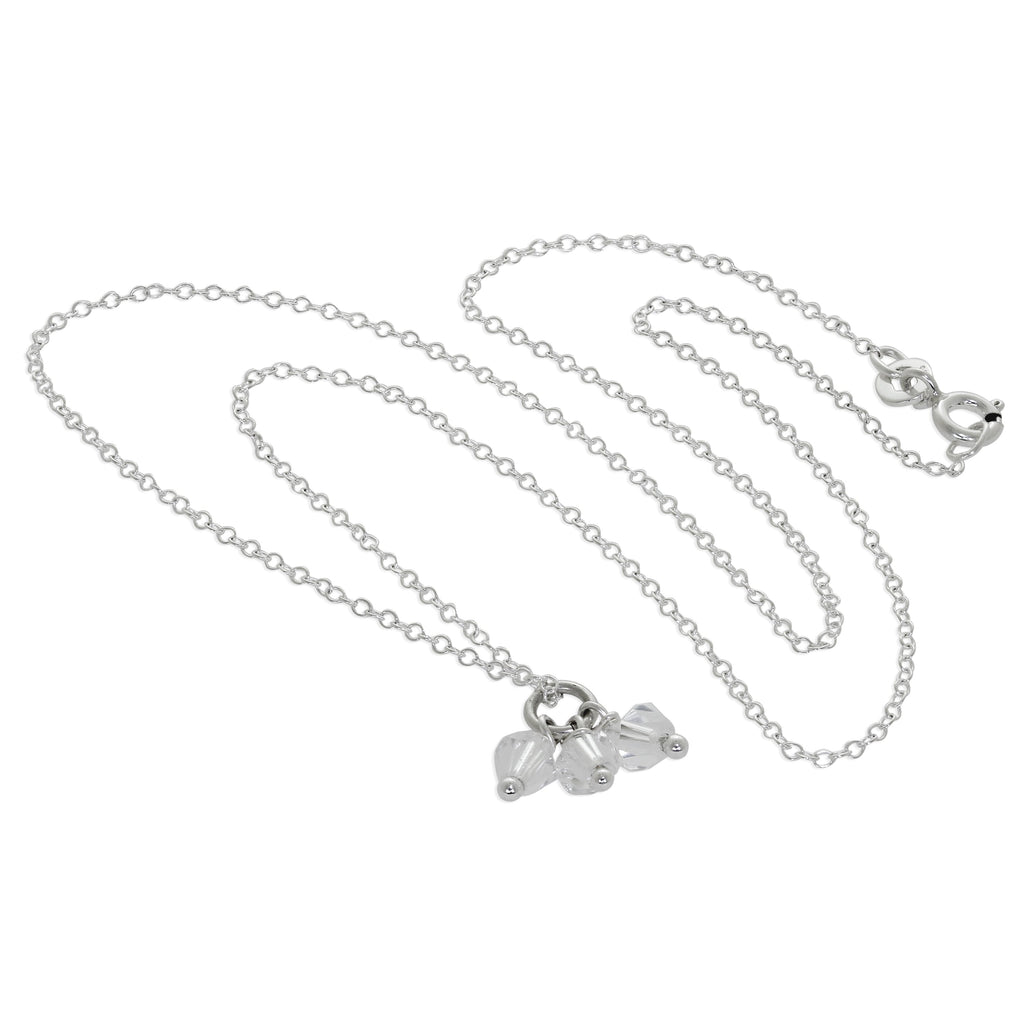 Triple Sterling Silver Clear Crystal Bead Necklace 14 - 22 Inches