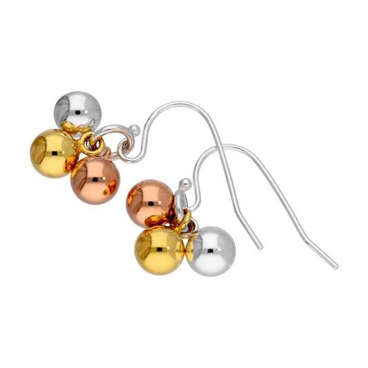 Triple Mixed Gold Plated Sterling Silver Bauble Fishhook Earrings - jewellerybox