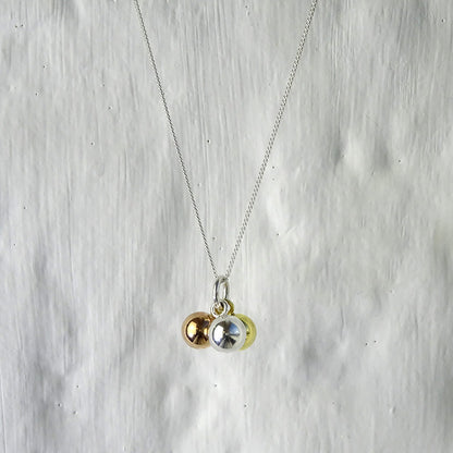 Triple Mixed Gold Plated Sterling Silver Ball Necklace 14-32