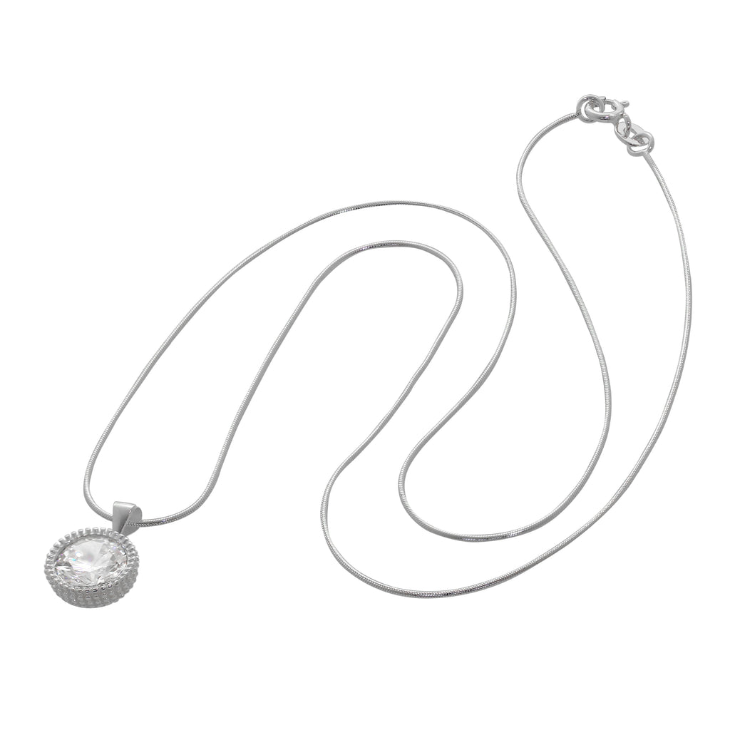 Sterling Silver Double Layered CZ & Twisted Ring Necklace