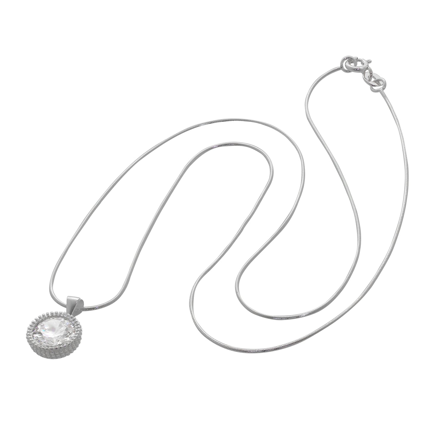 Sterling Silver Double Layered CZ & Twisted Ring Necklace