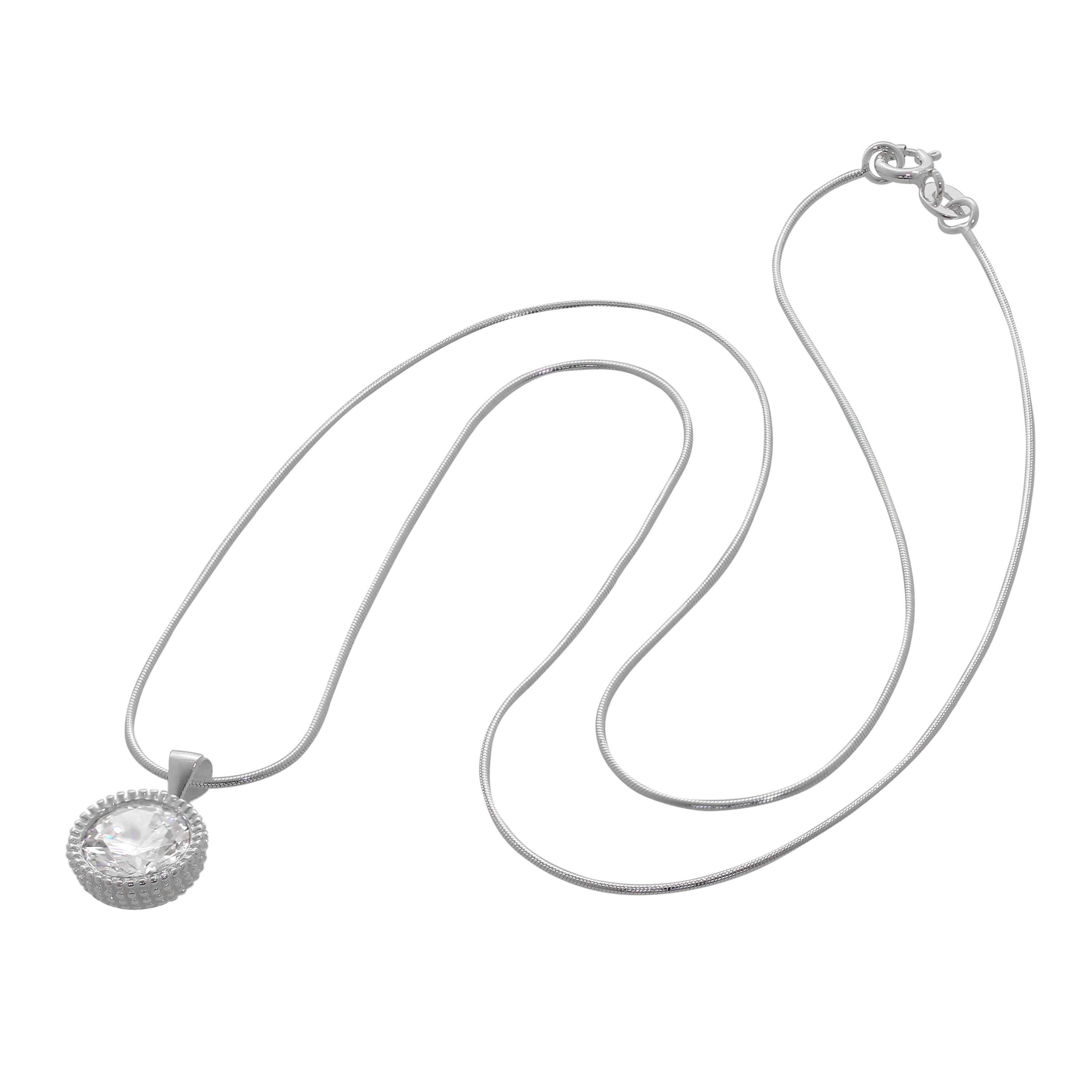 Sterling Silver Double Layered CZ & Twisted Ring Necklace