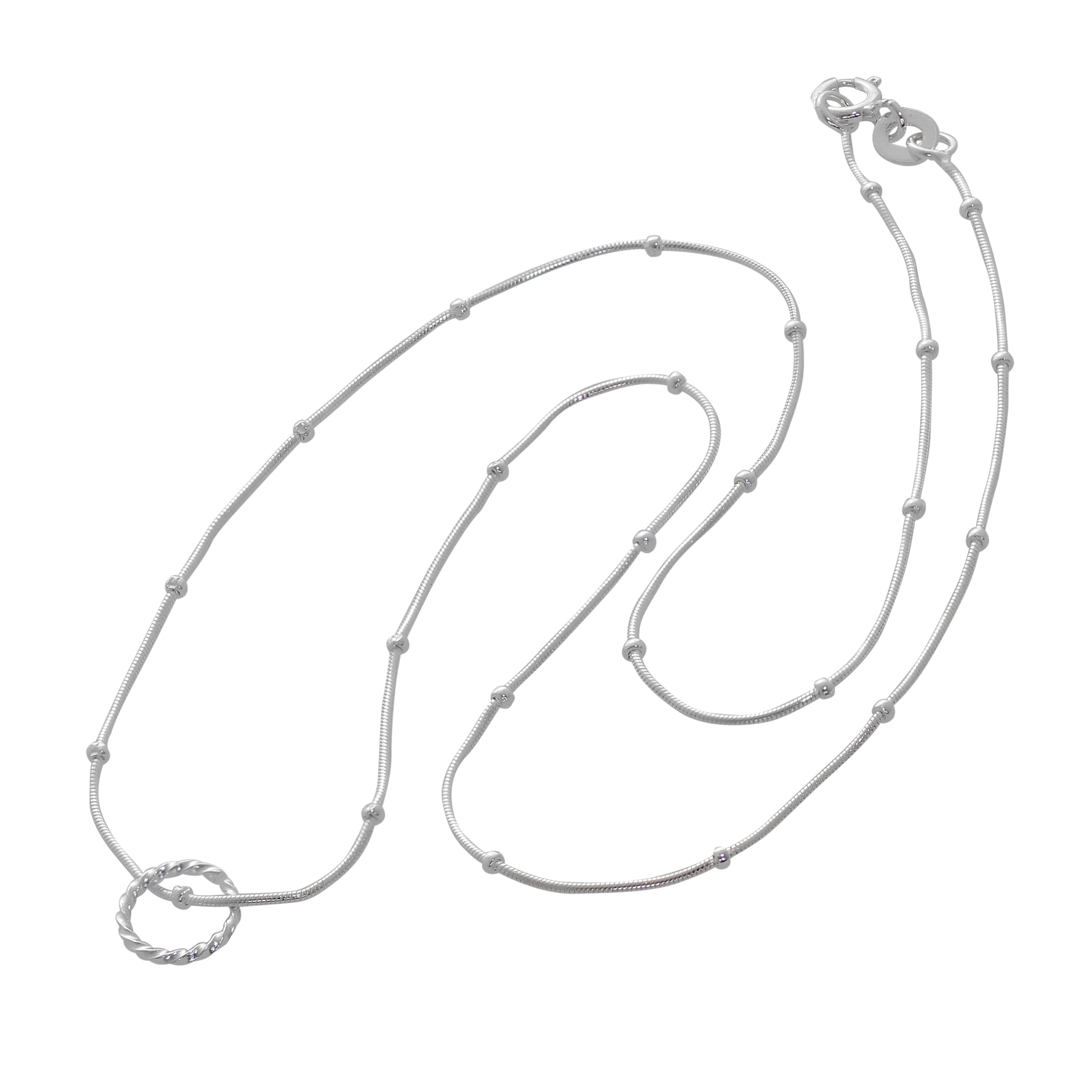 Sterling Silver Double Layered CZ & Twisted Ring Necklace