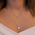 Sterling Silver Double Layered CZ & Twisted Ring Necklace