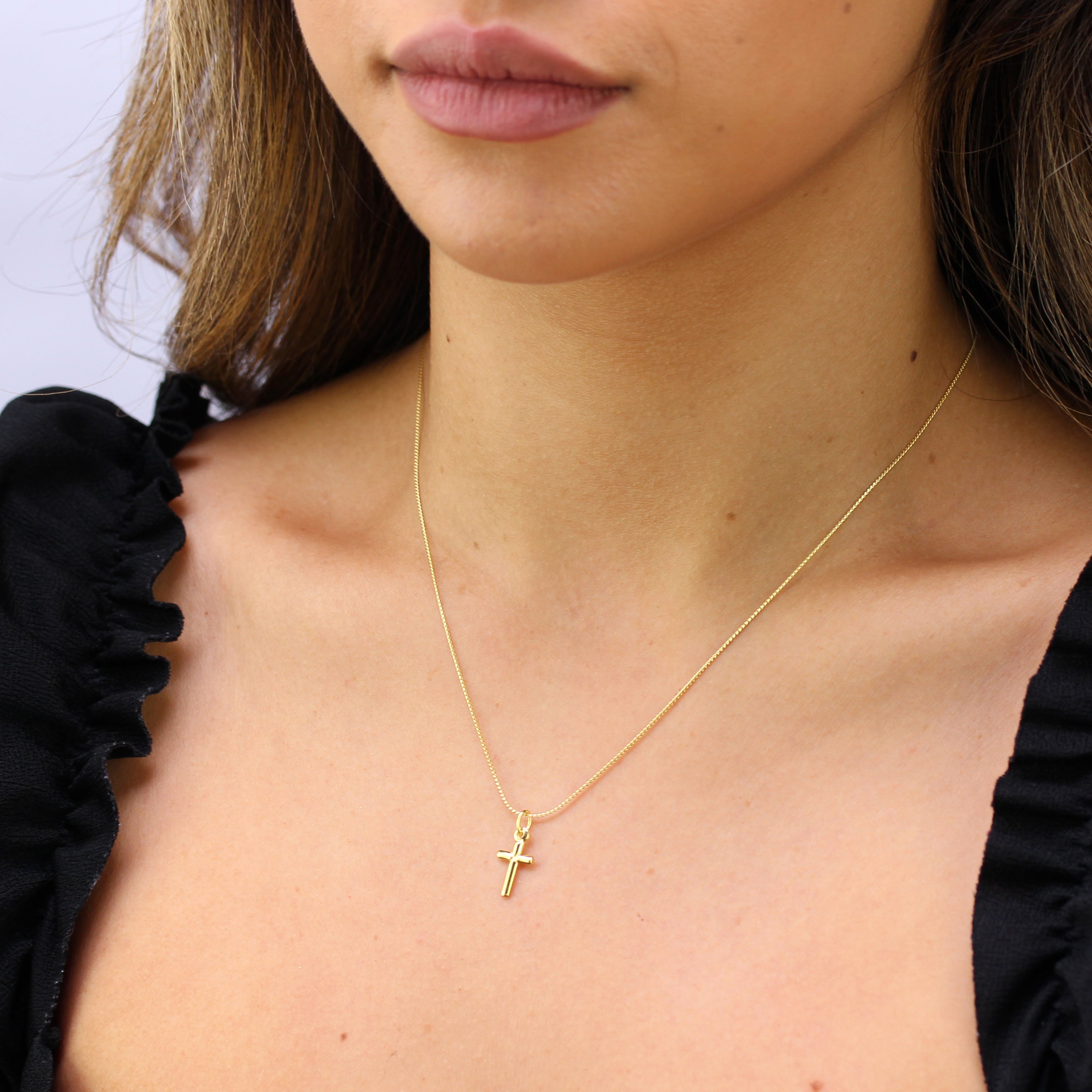 Small Gold Plated Sterling Silver Cross Necklace 14 - 24 Inches