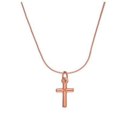 Rose Gold Plated Sterling Silver Cross Necklace 14-28 Inches