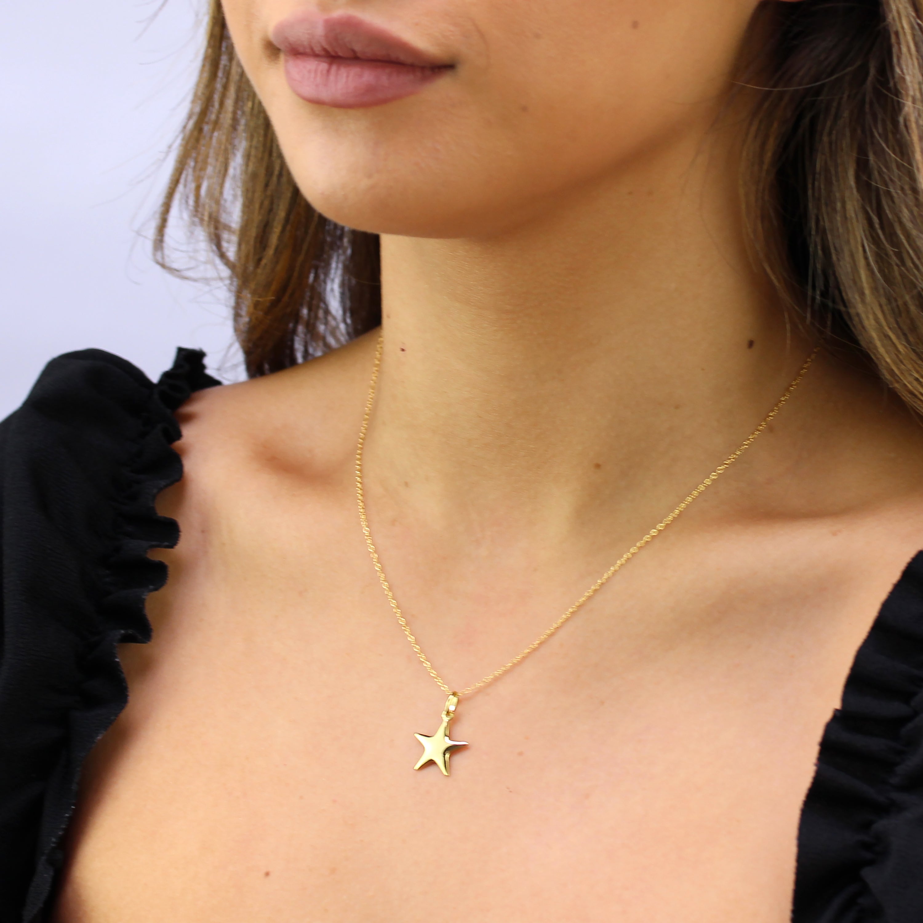 Gold Plated Sterling Silver Star Necklace - 16 - 22 Inches