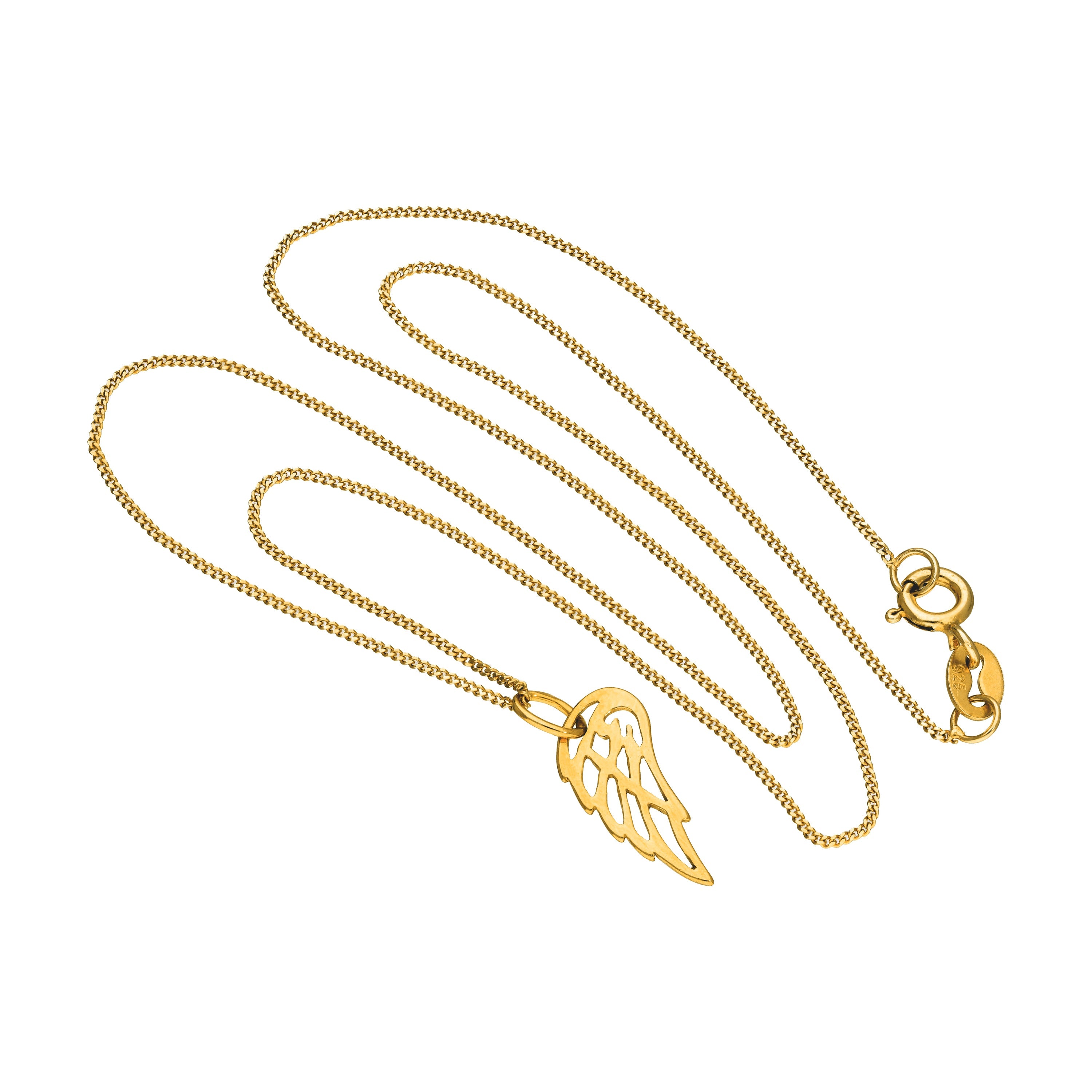 Gold Plated Sterling Silver Open Angel Wing Necklace - 14 - 32 Inches