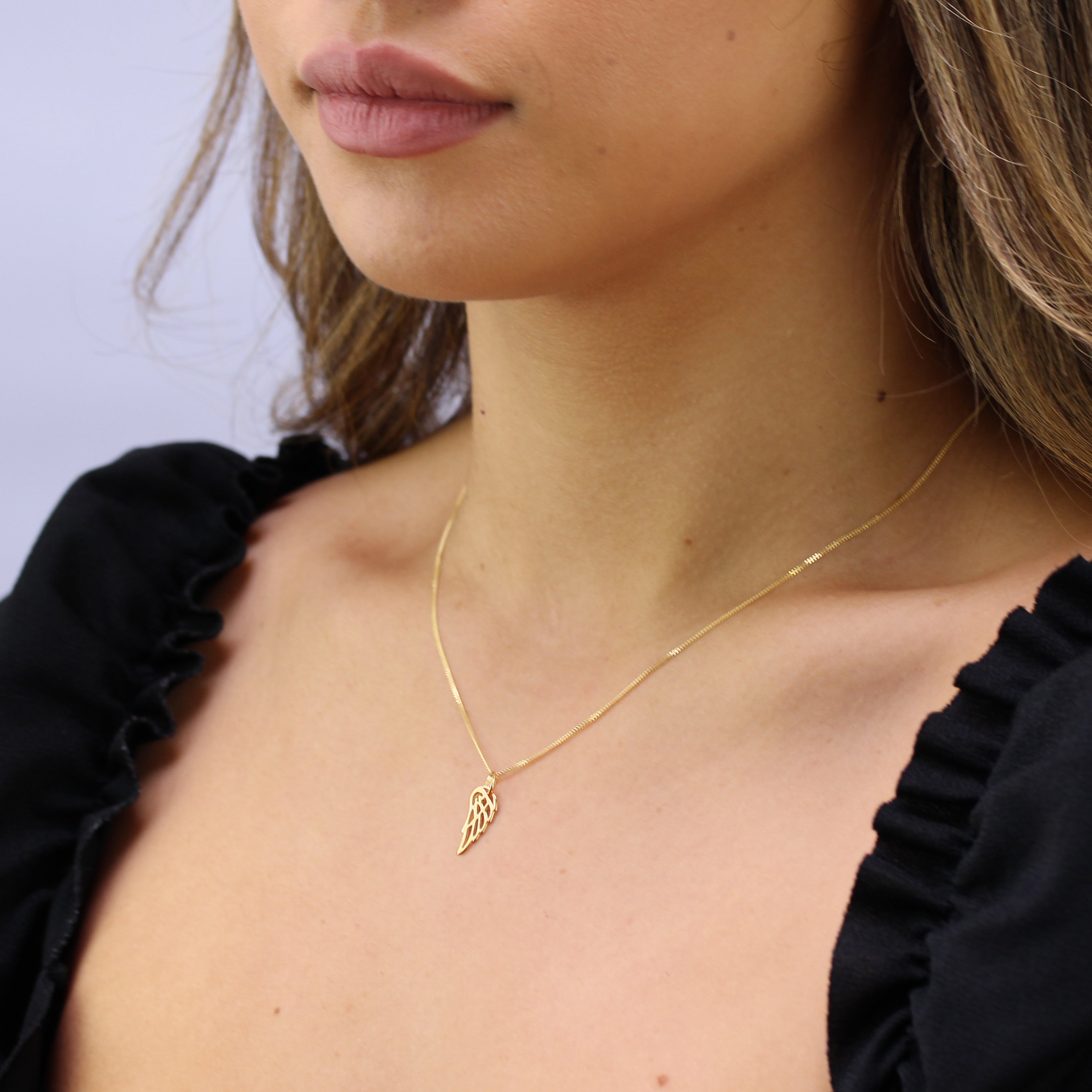 Gold Plated Sterling Silver Open Angel Wing Necklace - 14 - 32 Inches