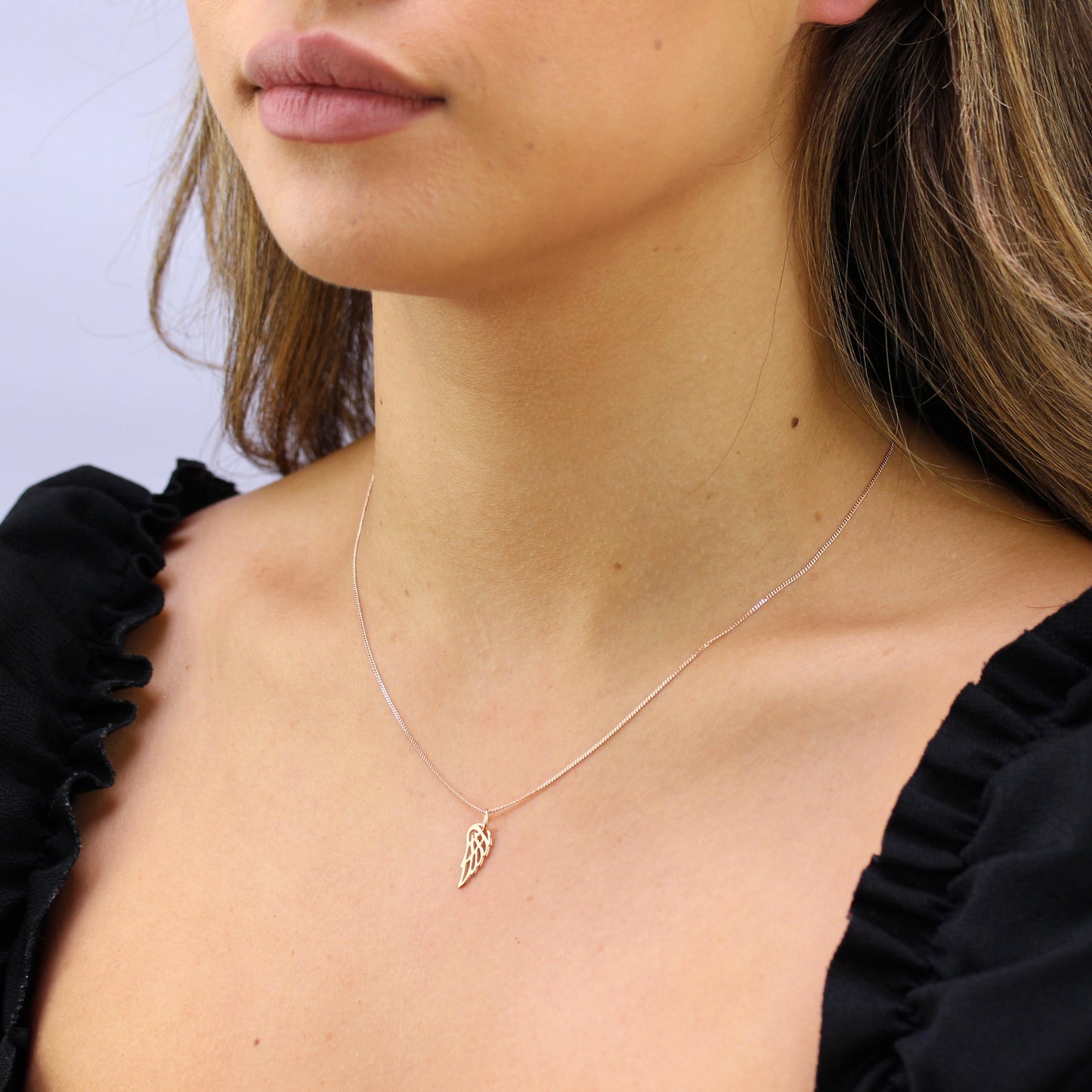 Rose Gold Plated Sterling Silver Open Angel Wing 14 - 32 Inches
