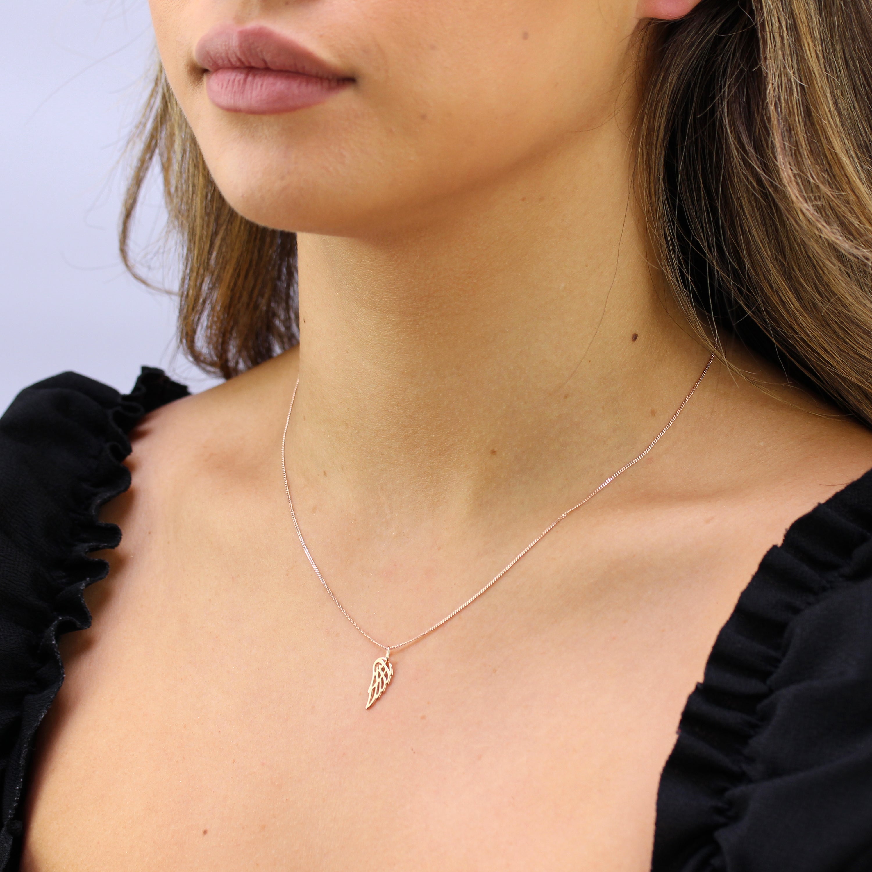Rose Gold Plated Sterling Silver Open Angel Wing 14 - 32 Inches