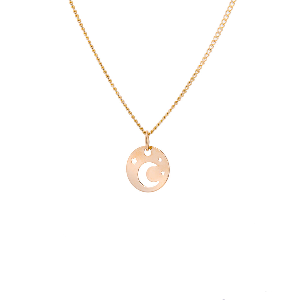 9ct Gold Moon & Star Flat Necklace - 16 - 18 Inches