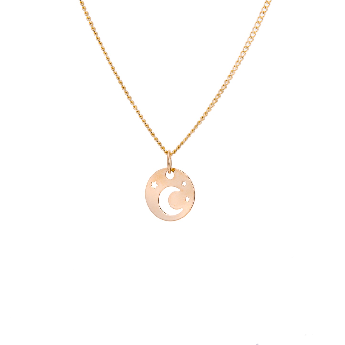 9ct Gold Moon & Star Flat Necklace - 16 - 18 Inches