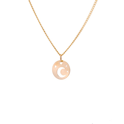 9ct Gold Moon & Star Flat Necklace - 16 - 18 Inches