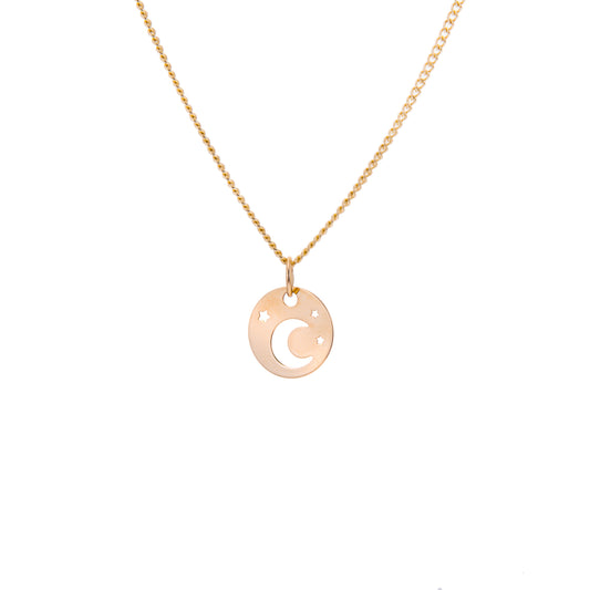 9ct Gold Moon & Star Flat Necklace - 16 - 18 Inches