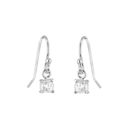 Sterling Silver Clear CZ April Birthstone Dangle Earrings