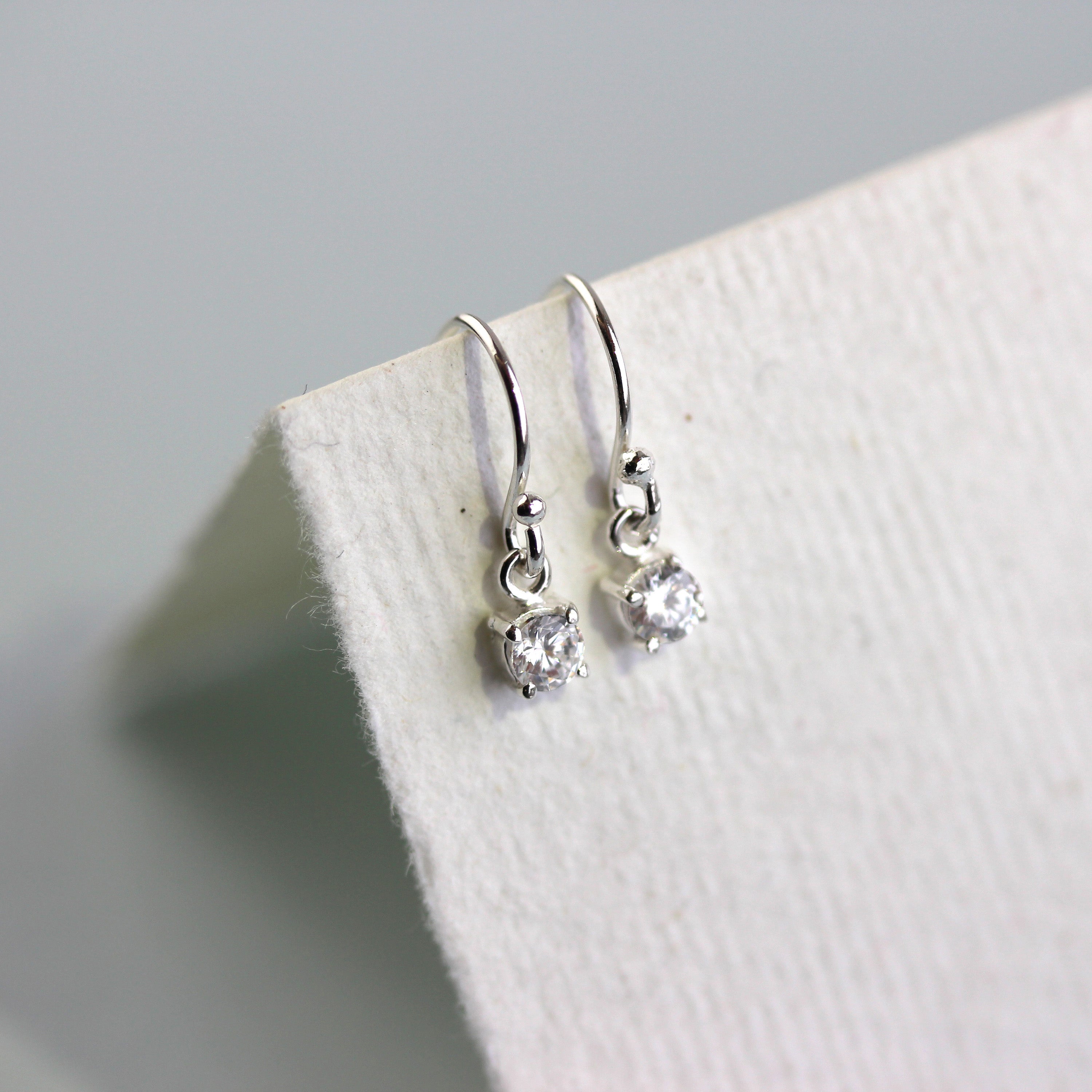 Sterling Silver Clear CZ April Birthstone Dangle Earrings