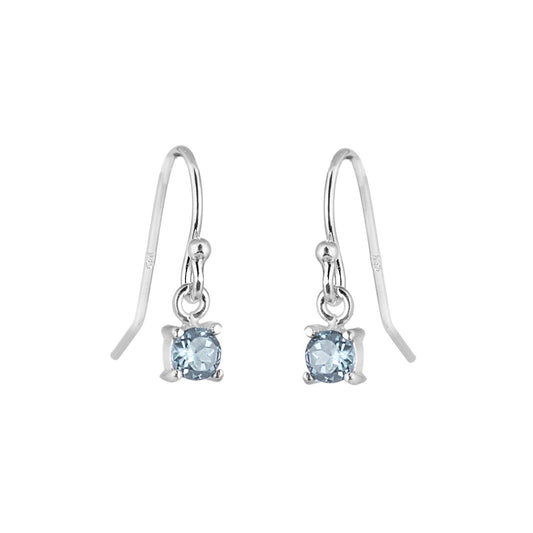 Sterling Silver Aquamarine CZ March Birthstone Dangle Earrings