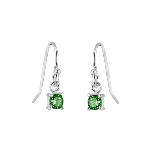 Sterling Silver Emerald CZ May Birthstone Dangle Earrings