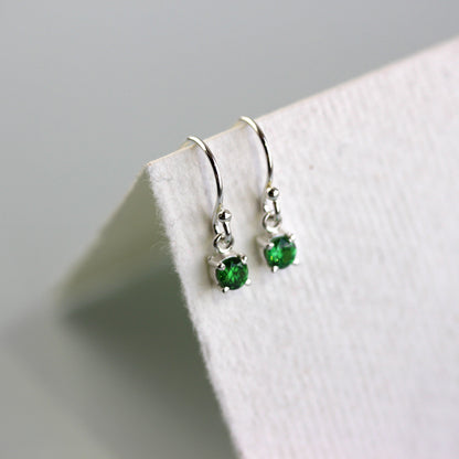 Sterling Silver Emerald CZ May Birthstone Dangle Earrings