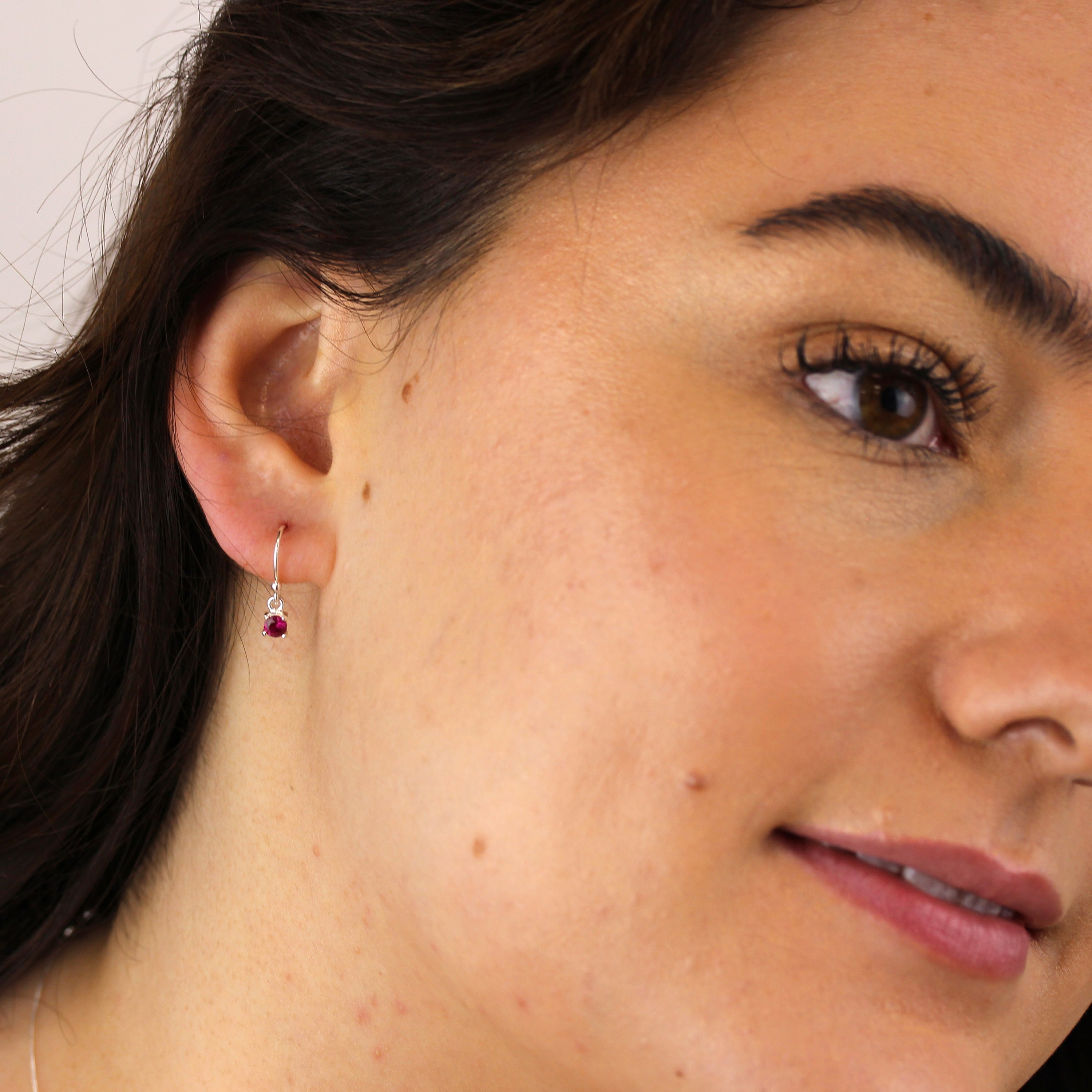 Sterling Silver Ruby CZ July Birthstone Dangle Earrings
