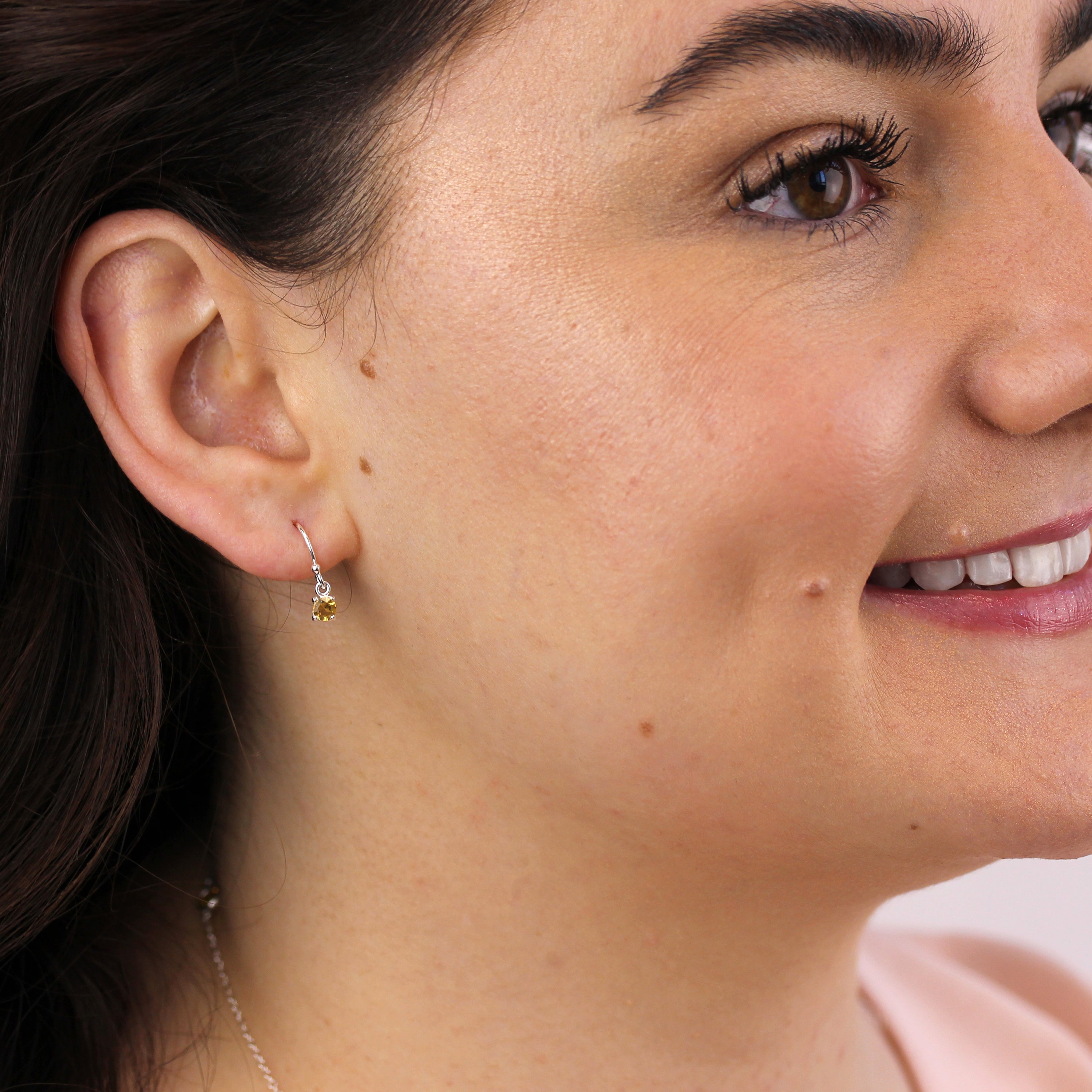 Sterling Silver Citrine CZ November Birthstone Dangle Earrings