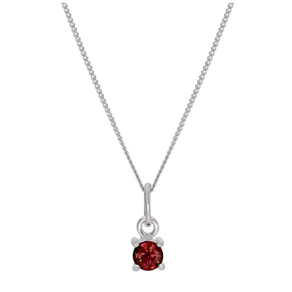 Sterling Silver Garnet CZ January Birthstone Claw Necklace - 14 - 32 Inches