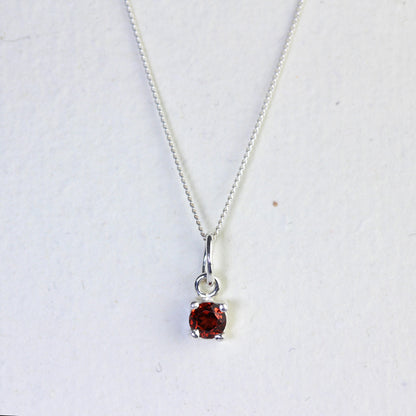 Sterling Silver Garnet CZ January Birthstone Claw Necklace - 14 - 32 Inches