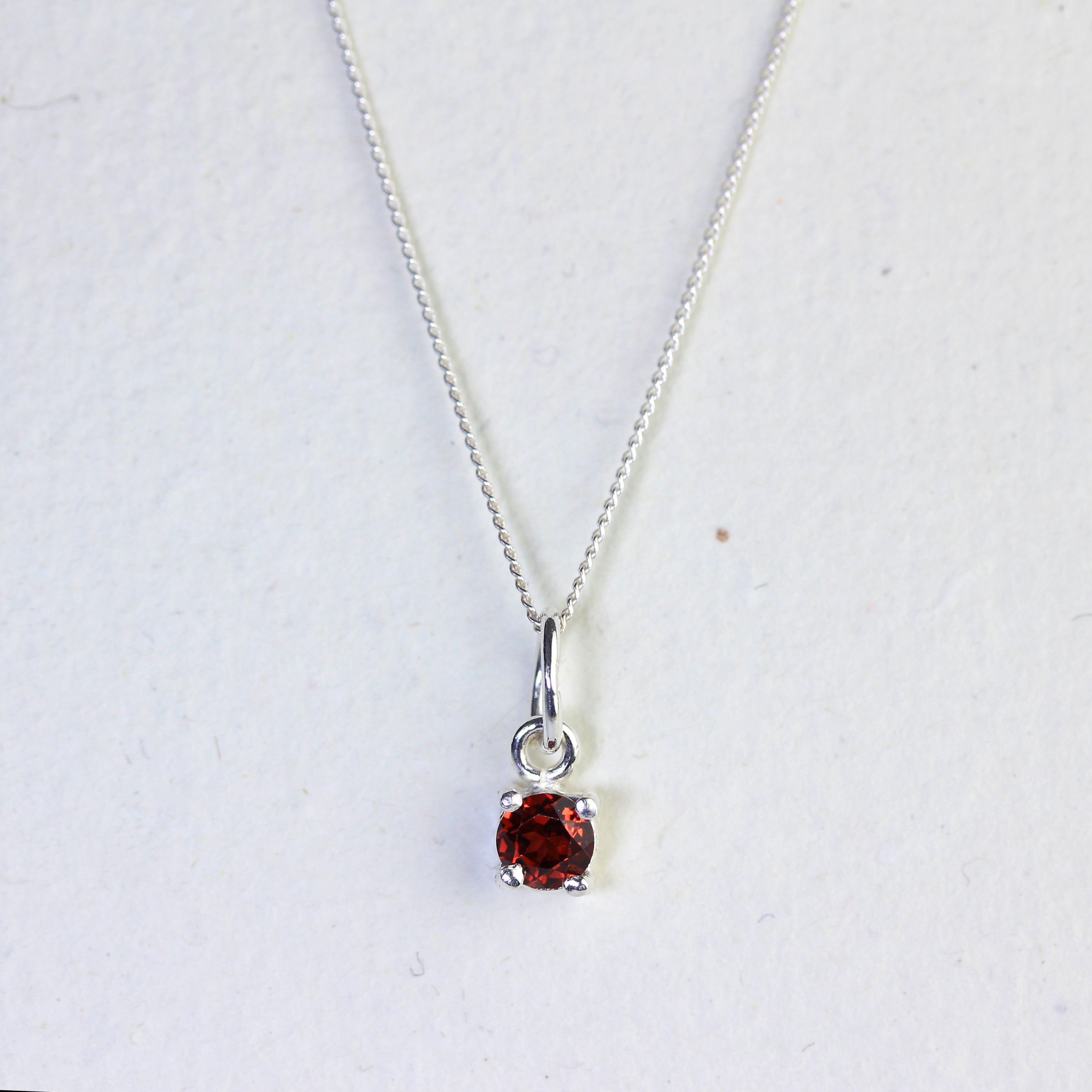 Sterling Silver Garnet CZ January Birthstone Claw Necklace - 14 - 32 Inches