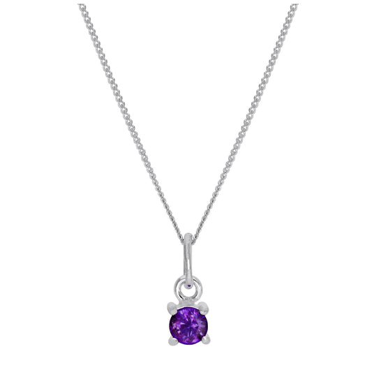Sterling Silver Amethyst CZ February Birthstone Claw Necklace - 14 - 32 Inches