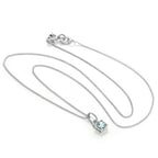 Sterling Silver Aquamarine CZ March Birthstone Claw Necklace - 14 - 32 Inches