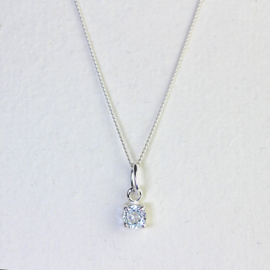 Sterling Silver Aquamarine CZ March Birthstone Claw Necklace - 14 - 32 Inches