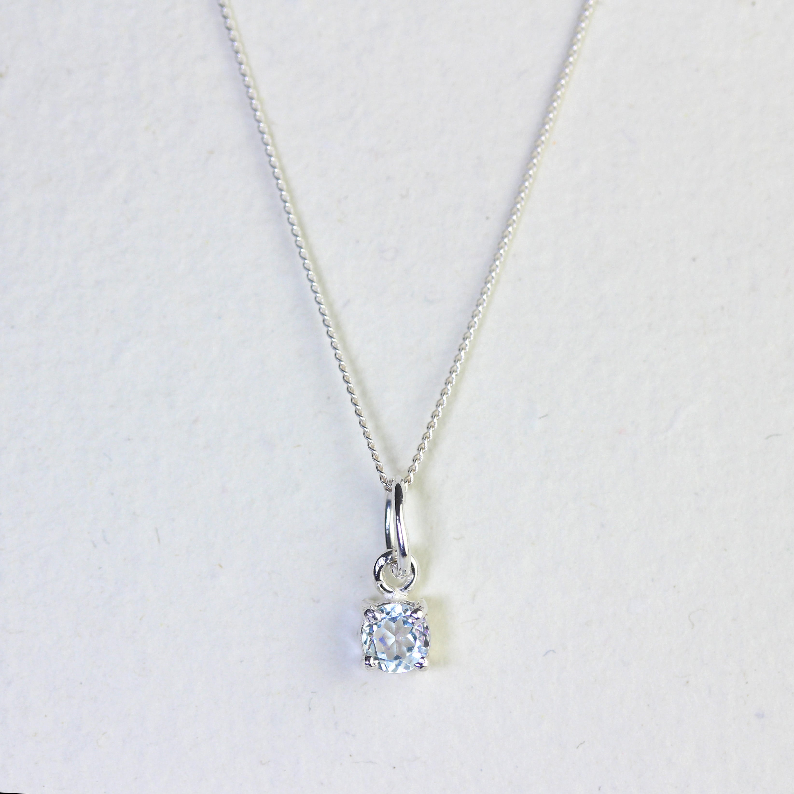 Sterling Silver Aquamarine CZ March Birthstone Claw Necklace - 14 - 32 Inches