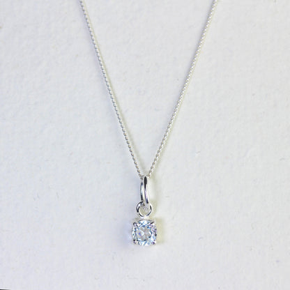 Sterling Silver Aquamarine CZ March Birthstone Claw Necklace - 14 - 32 Inches