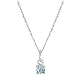 Sterling Silver Aquamarine CZ March Birthstone Claw Necklace - 14 - 32 Inches