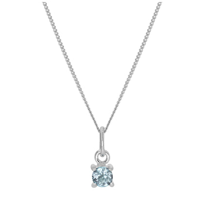 Sterling Silver Aquamarine CZ March Birthstone Claw Necklace - 14 - 32 Inches