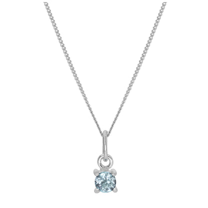 Sterling Silver Aquamarine CZ March Birthstone Claw Necklace - 14 - 32 Inches