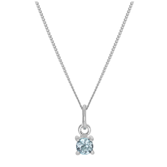 Sterling Silver Aquamarine CZ March Birthstone Claw Necklace - 14 - 32 Inches