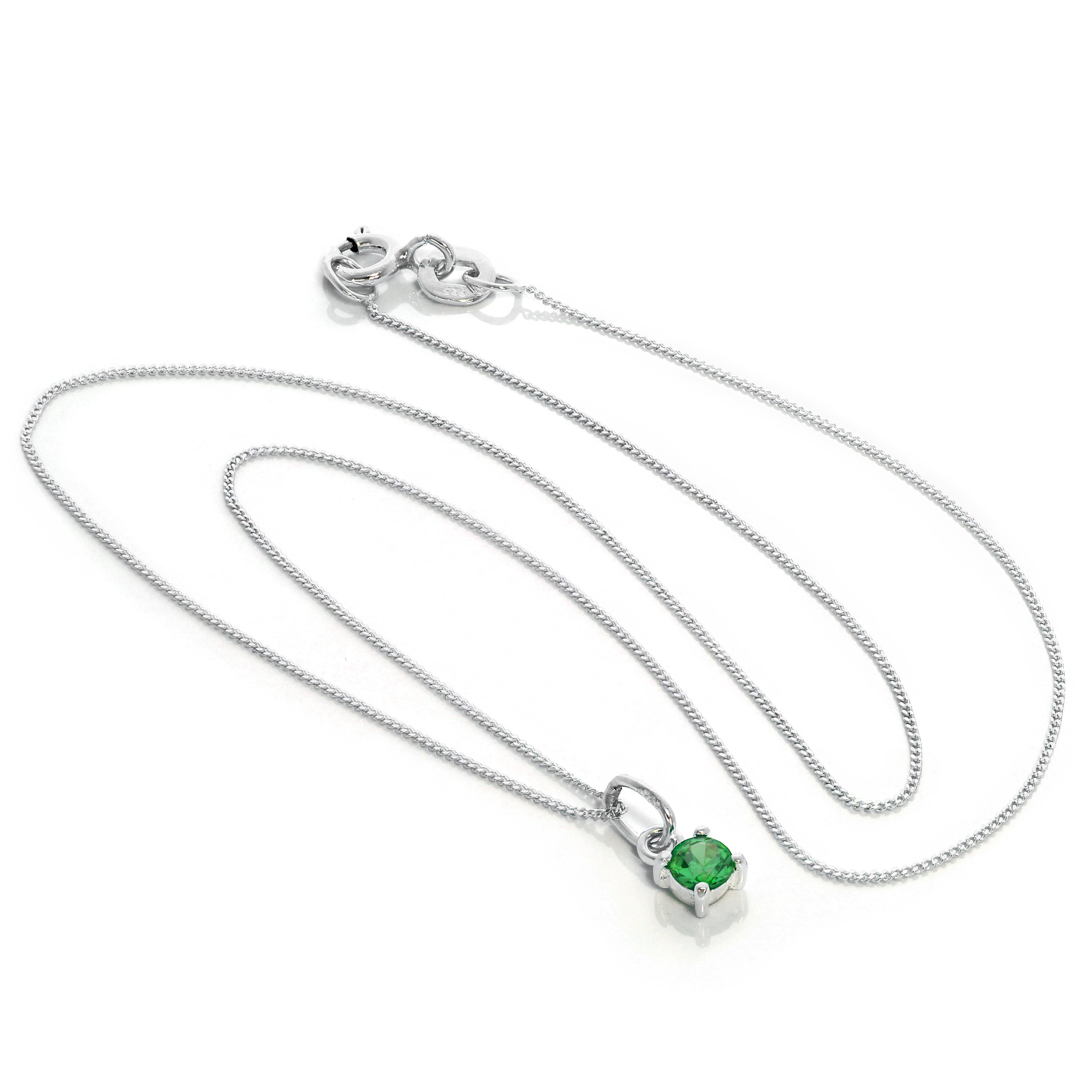 Sterling Silver Emerald CZ May Birthstone Claw Necklace - 14 - 32 Inches