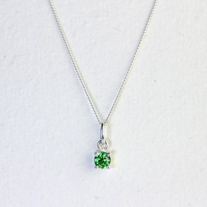 Sterling Silver Emerald CZ May Birthstone Claw Necklace - 14 - 32 Inches